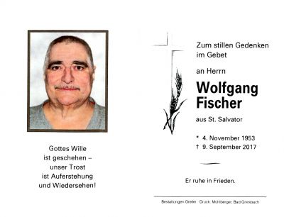 Wolfgang Fischer † 9. September 2017